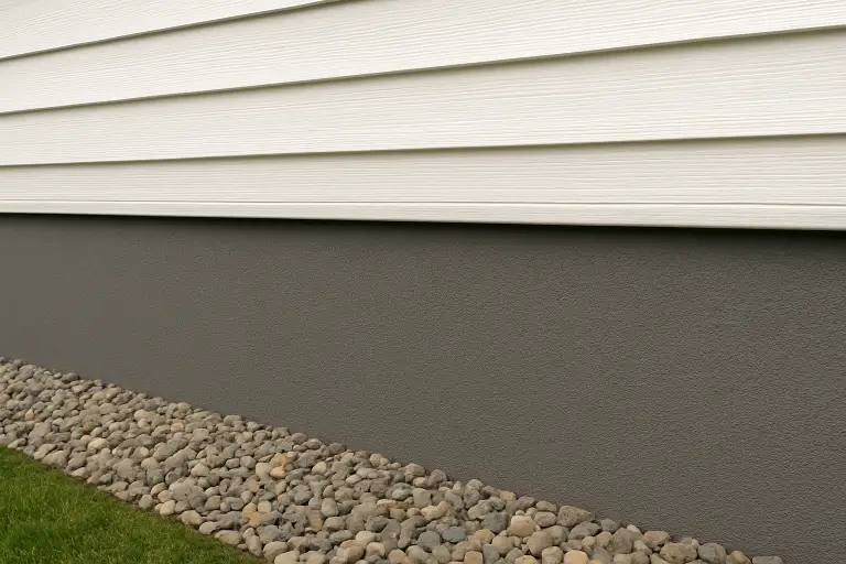 Finished parging work on a residential property, showcasing Edmonton siding quality and expertise.