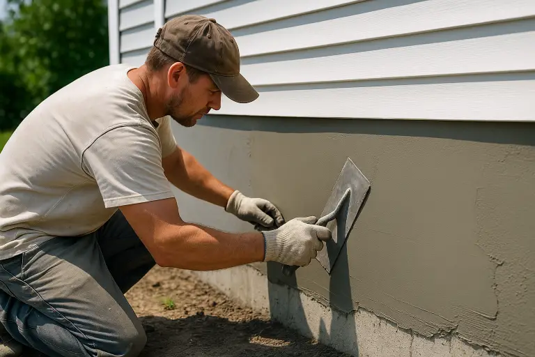 Foundation parging project by Edmonton siding experts, enhancing structural protection and aesthetics.